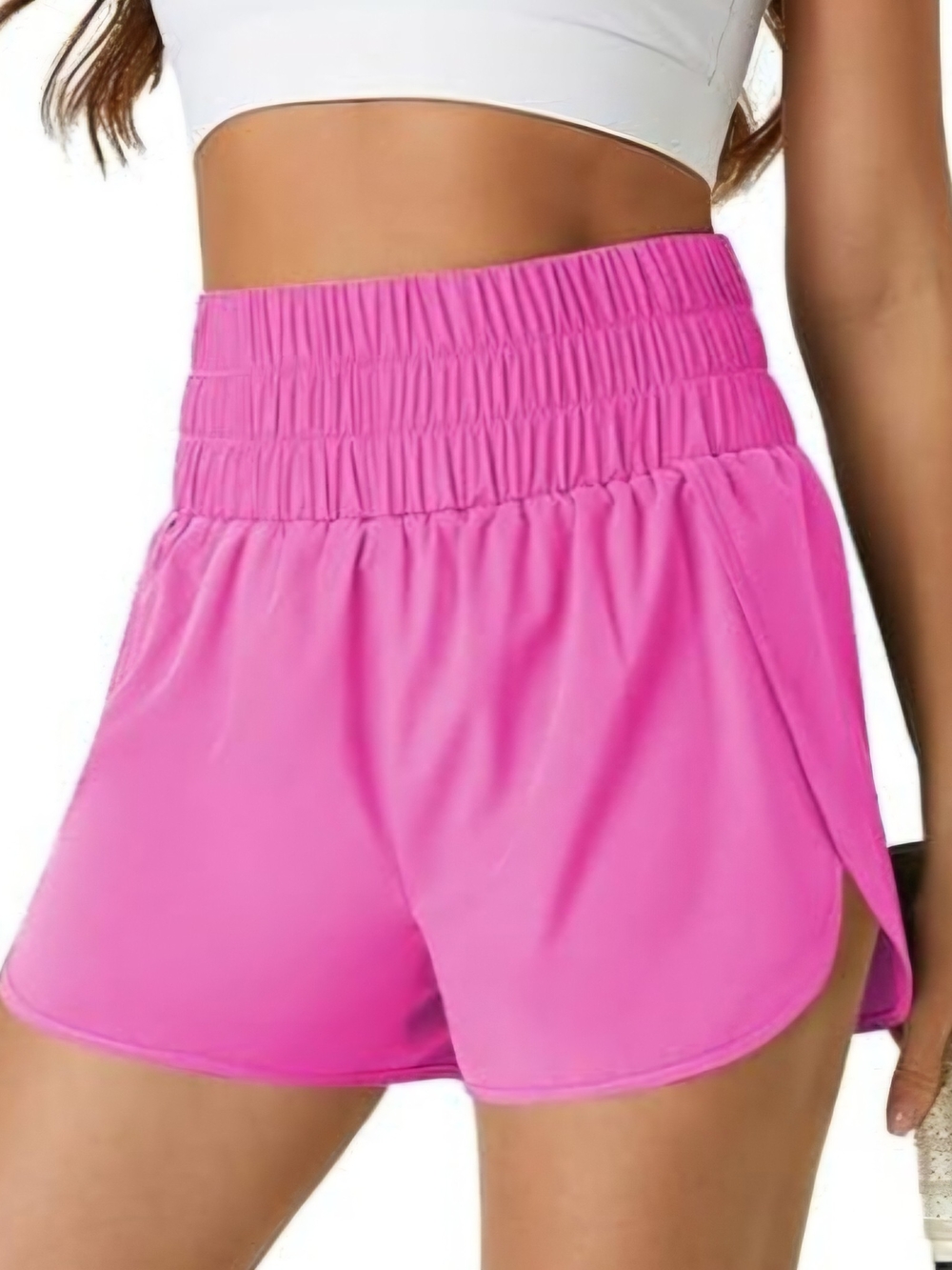 High-Waist Active Running Shorts With Liner And Pockers for Women - Pink XL